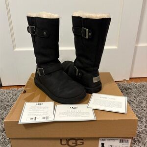 UGG Black Buckle Boots with Shearling